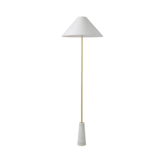 ValueLights Margot White Marble Base Floor Lamp a Linen Taper Shade and Bulb