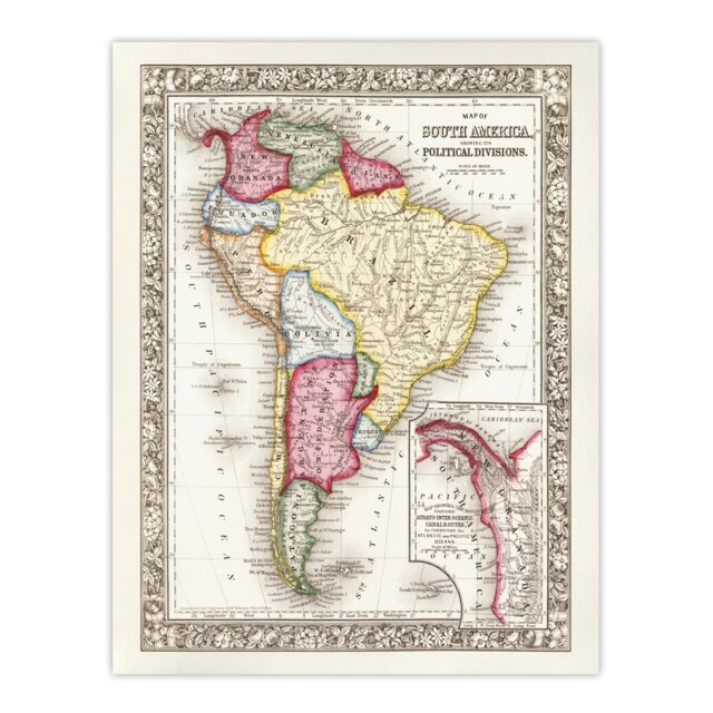 "South America Political Divisions Map Mitchell Huge Wall Art Poster Print 24X32"""