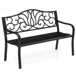 COSTWAY 127CM Outdoor Garden Bench Cast Iron Porch Loveseat Black