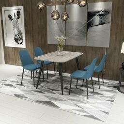Aspen Grey Oak Effect 120cm Rectangular Dining Table with 4 Duo Plastic Chairs - Modern Dining Set Blue One Size 1
