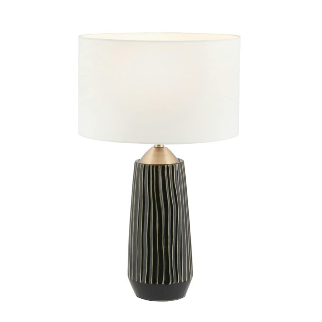 Black Textured Ceramic and Brushed Silver Tall Table Lamp