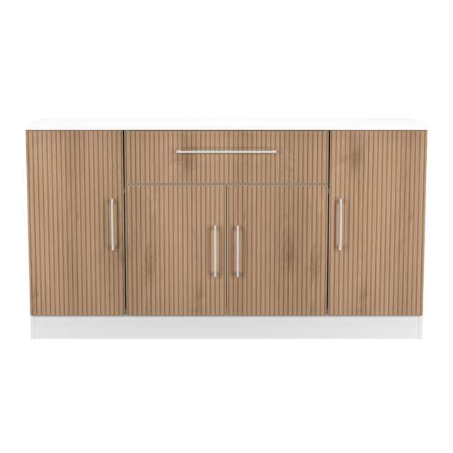 Gloucester 4 Door 1 Drawer Wide Sideboard in Slatted Effect & White (Ready Assembled) White Slatted Effect & White