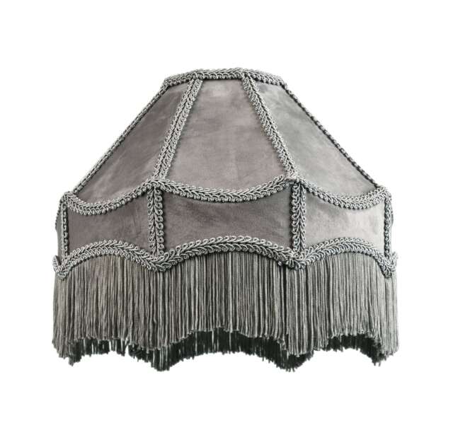 Traditional Victorian Empire Lampshade in Soft Dove Grey Velvet with Tassels Grey Grey 1