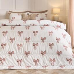 OHS Bows 10.5 Tog Coverless Duvet with Pillowcase Bedding Set Cream Ivory Single