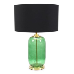 ValueLights Leigh Forest Green and Gold Table Lamp Black Gold Shade Black