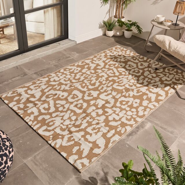 OHS Leopard Print Outdoor Garden Rug Water Resistant Area Mat