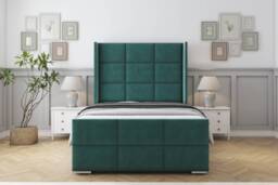 "Sloomy Beaumont Emerald Plush Bed Frame With 50"" Upholstered Wingback Headboard 4'6 Double"