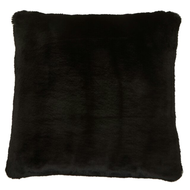 Orsina Black Square Faux Fur Cushion, Luxe Feather-Filled Throw Pillow with Faux-Suede Reverse, Accent Cushion