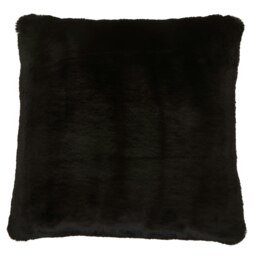 Orsina Black Square Faux Fur Cushion, Luxe Feather-Filled Throw Pillow with Faux-Suede Reverse, Accent Cushion
