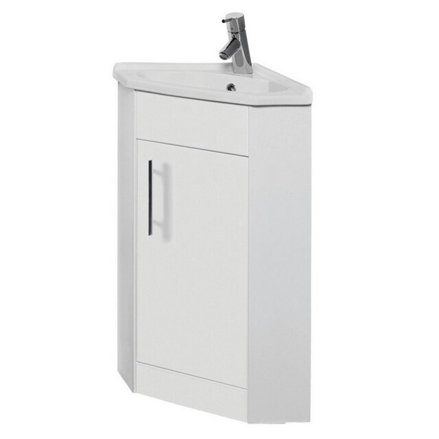 Bathroom Corner Vanity Unit with Basin - Gloss White - (Impact) - Brassware Not Included White White 1
