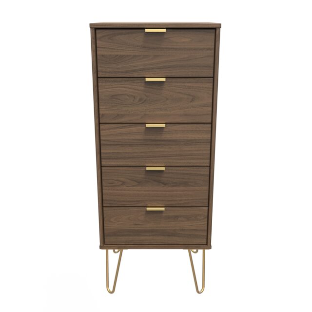 Honshu 5 Drawer Tall Bedside Cabinet in Carini Walnut (Ready Assembled) Brown Carini Walnut