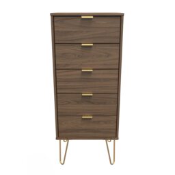Honshu 5 Drawer Tall Bedside Cabinet in Carini Walnut (Ready Assembled) Brown Carini Walnut
