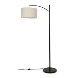 ValueLights Preto Black Metal Curve Stem Floor Lamp Cream Boucle Shade and Bulb