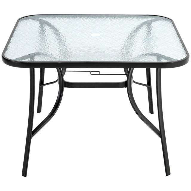 Living and Home Rectangle Tempered Glass Outdoor Coffee Table with Parasol Hole