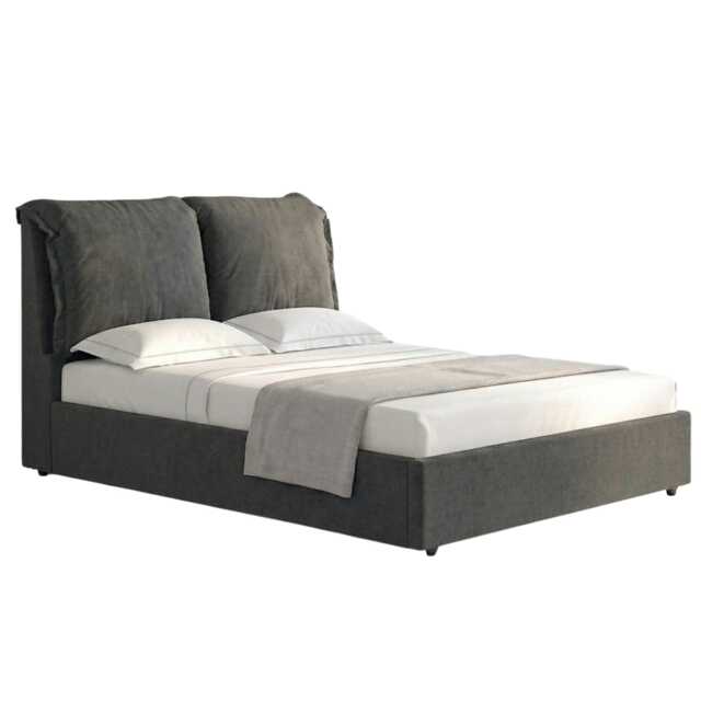 Chester Pillowback Cushion Headboard Fabric Ottoman Storage Bed Frame Grey Charcoal King