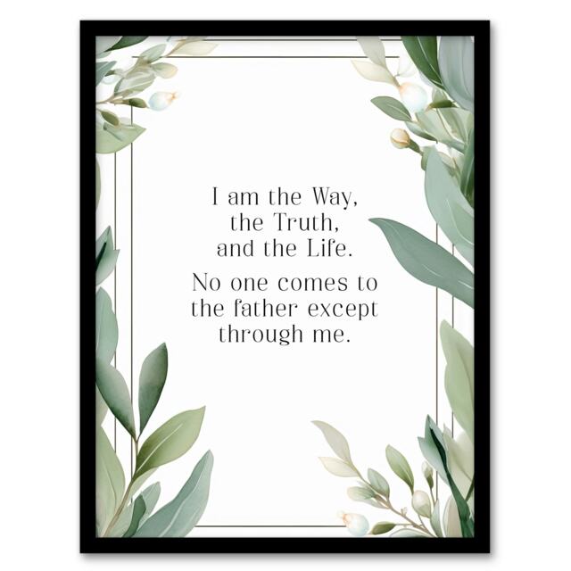 Way Truth Life Green Jesus Bible Quote Black Framed Wall Art Print A8