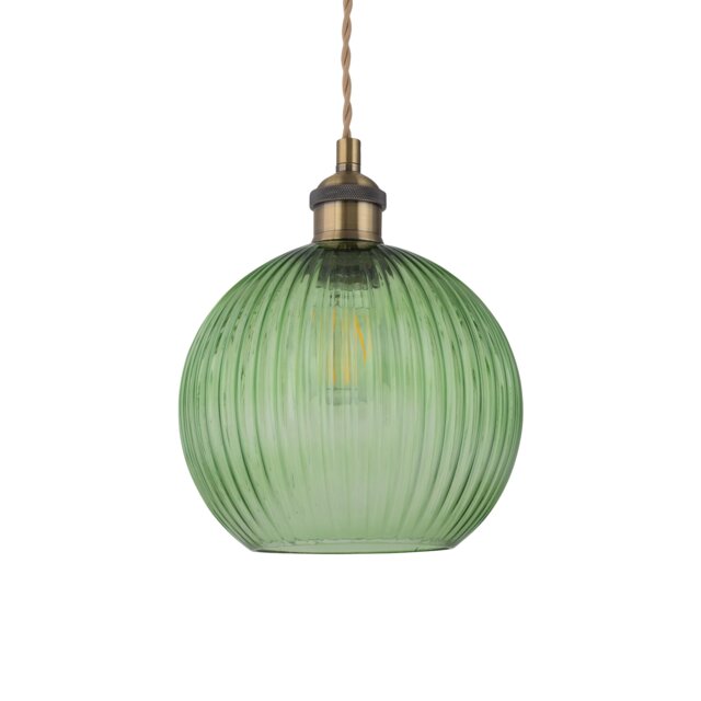 Betchley - Antique Brass Braided Pendant with Green Ribbed Glass Shade