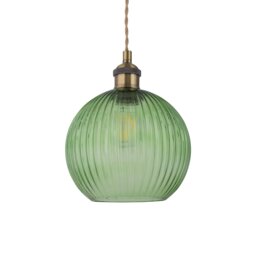 Betchley - Antique Brass Braided Pendant with Green Ribbed Glass Shade