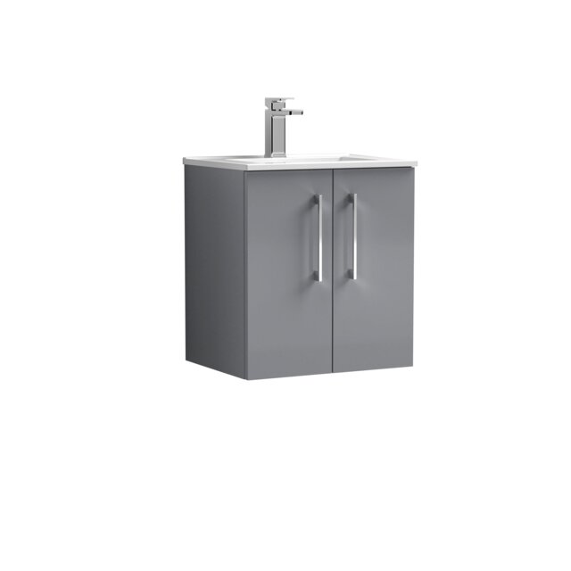 Balterley Level Modern Bathroom 2 Soft Close Door & Minimalist Wall Hung Vanity Unit Basin Grey Satin Grey 594 x 500 x 390mm
