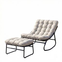 Solace Outdoor Rocking Chair and Stool - Cream