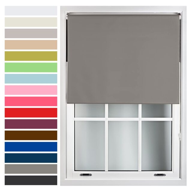 FURNISHED Roller Blind Made to Measure Blackout Fabric with Metal Fittings Easy Fit Grey Dark Grey (W) 60cm x (L) 210cm