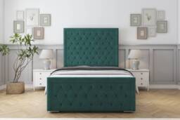"Sloomy Monroe Emerald Plush Bed Frame With 50"" Upholstered Headboard 2'6 Small Single"