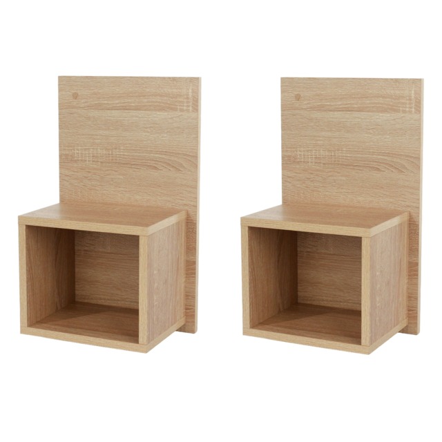 Pair of Kelly Wall-Mounted Compact Bedside Tables - Modern Floating Open Cabinets Brown Oak Effect One Size 2