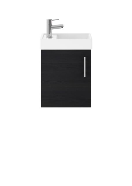 Balterley Saint Contemporary Bathroom Wall Hung 1 Soft-Close Door Vanity Unit & Rectangular Basin Black Black Woodgrain 1