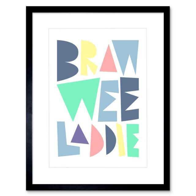 "Braw Wee Laddie New Baby Boy Scottish Pastel Nursery 9x7"" Black Framed Wall Art Print"