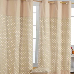 Homescapes Cotton Stars Beige Ready Made Eyelet Curtain Pair - 137 x 182 cm Drop Cream Beige