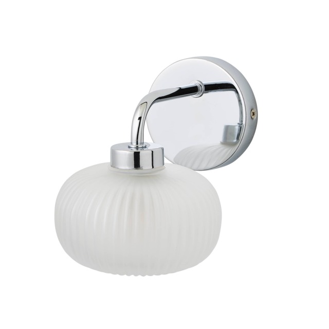 ValueLights Amaia Chrome IP44 Frosted Ribbed Glass Wall Light Chrome