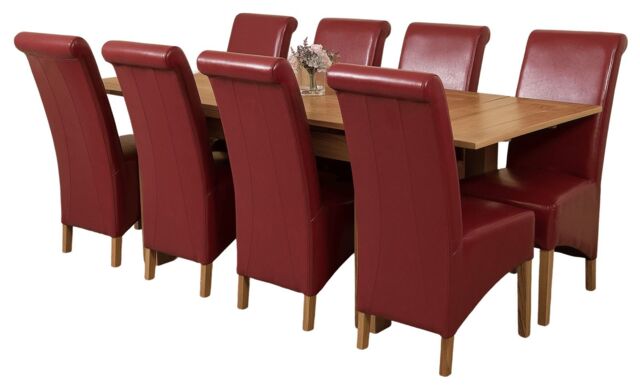 Richmond 140-220cm Oak Extending Dining Table & 8 Montana Leather Chairs Red Red