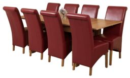 Richmond 140-220cm Oak Extending Dining Table & 8 Montana Leather Chairs Red Red