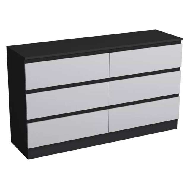 Minimalist Chest of 6 Drawers - 68.6x120x35cm Black Black & Grey 1