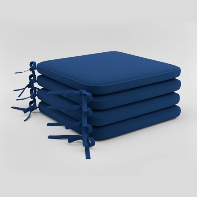 Foam Seat Pad with Ties Pack of 4 Comfortable Chair Cushion for Dining, Kitchen Garden Seating Blue Navy Blue