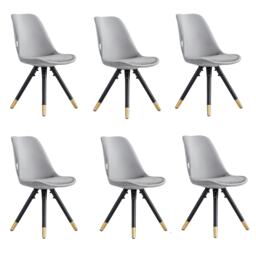 Set of 6 Sofia Ergonomic Modern Dining Chairs Upholstered in Velvet, Metal Legs with Gold End Tips Grey Light Grey