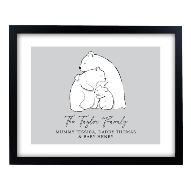 Personalised Polar Bear Family Black Framed Print Black One Size
