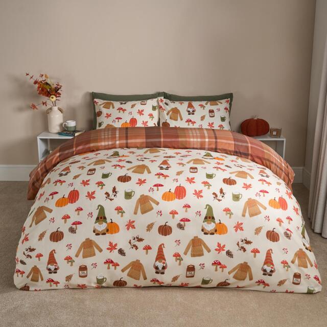 OHS Autumn Gonk Reversible Check Duvet Cover Set with Pillowcase Multi Single