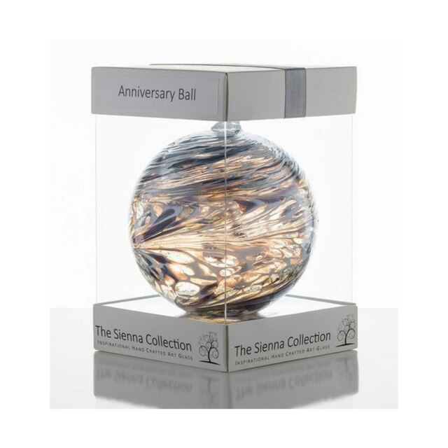 Sienna Glass Hanging Ornament 10cm Friendship Ball - Wedding Anniversary - Pastel Silver