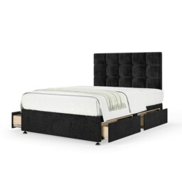 Neptune Spring Black Naples Velvet 4 Drawer Divan Set And Pearl Headboard Super King