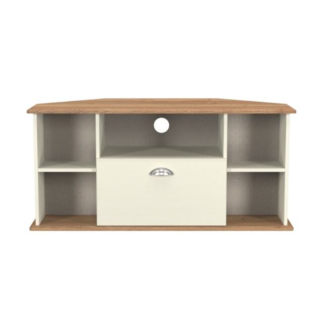 Albert Corner TV Stand in Cream Ash & Riviera Oak (Ready Assembled) Cream Cream Ash & Riviera Oak