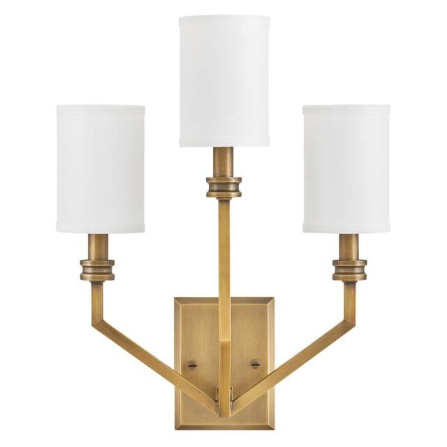Hinkley Moore Candle Wall Lamp Traditional Heritage Brass, Ivory Linen Shade 3x E14