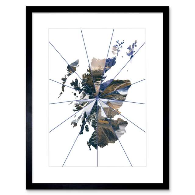 "Scotland Nature Landscape Collage Map Design 9x7"" Black Framed Wall Art Print"