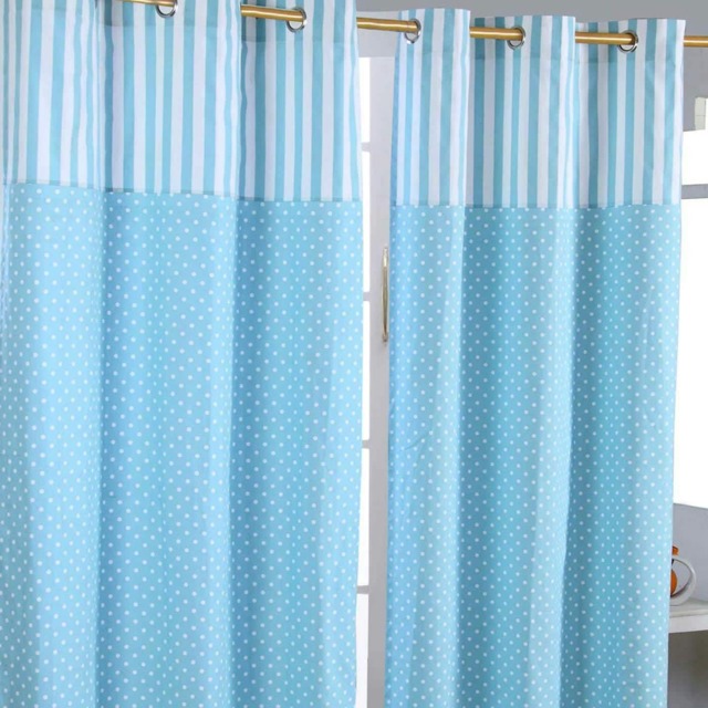 Homescapes Polka Dots Blue Ready Made Eyelet Curtain Pair - 137 x 182 cm Drop Blue Blue