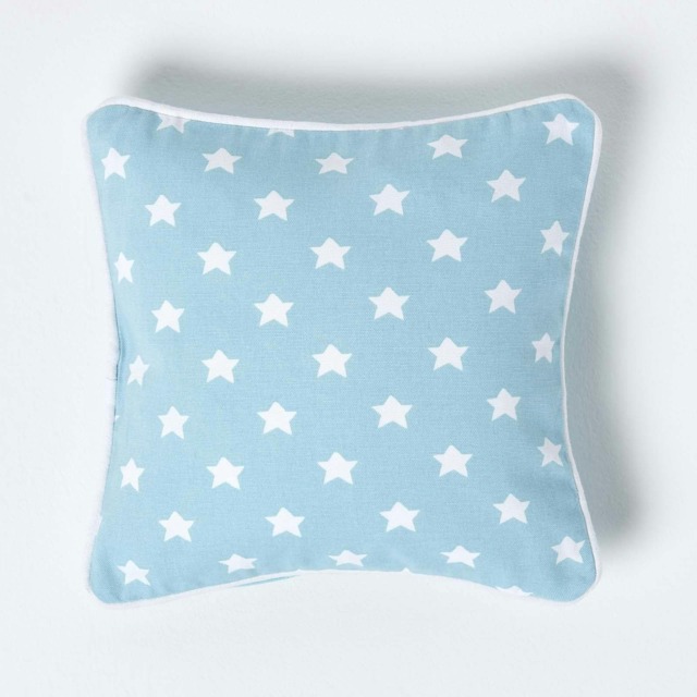 Homescapes Cotton Blue Stars Cushion Cover - 30 x 30 cm Blue Blue 30 x 30 cm