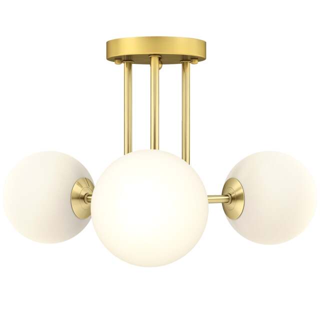 HOMCOM Light Fixture with 3-Light Globe Shades, Modern Ceiling Light, Gold Gold