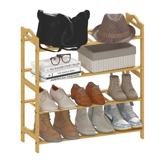 HOMCOM 4-Tier Bamboo Shoe Rack, Freestanding Storage Shelving Unit for 12 Pairs of Shoes, Shoe Shelf Stand for Hallway, Living Room, Bedroom, 67.5 x 24.7 x 72 cm, Natural Wood Finish Bronze