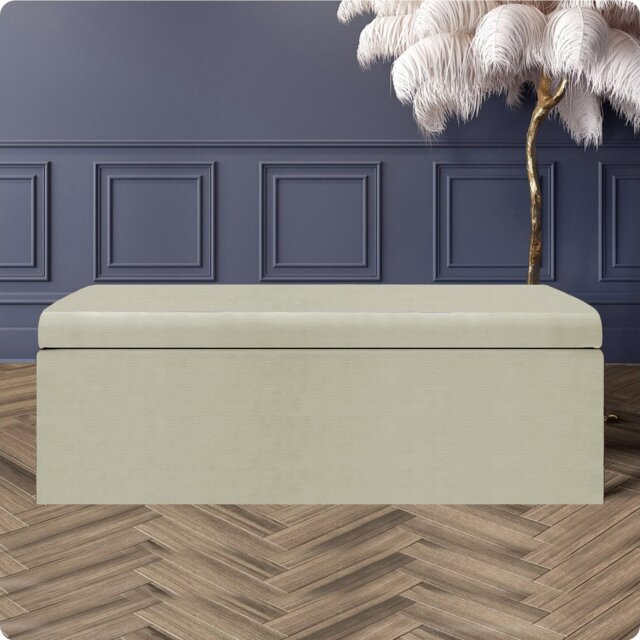 137cm Large Plain Safar Storage Ottoman Box, Cream Naples Upholstered Deep Storage Ottoman End of Bed Bench