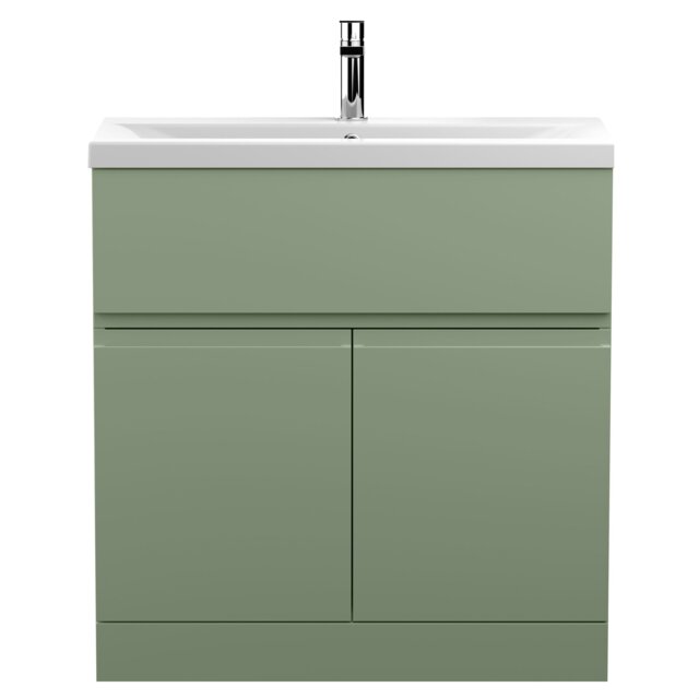 Balterley Mavesyn Contemporary 2 Door 1 Drawer Floor Standing Vanity Unit with Mid-Edge Basin, Satin Green, 800mm