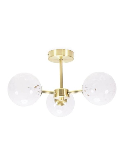 ValueLights India White Confetti Glass 3 Way Flush Ceiling Light & Bulbs Gold